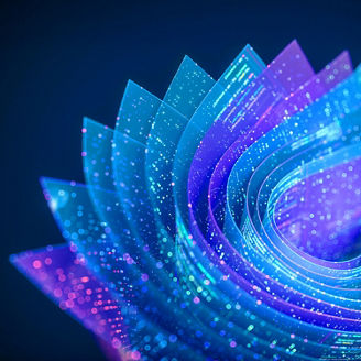 Holographic interfaces layered and curved over dark background