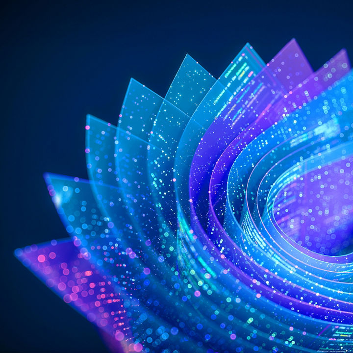 Blue textured spiral with flash of red