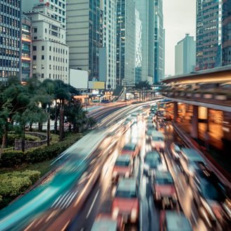 urban traffic with cityscape in Hong Kong,China.