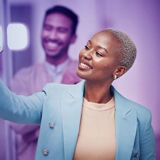 Woman in front of whiteboard
