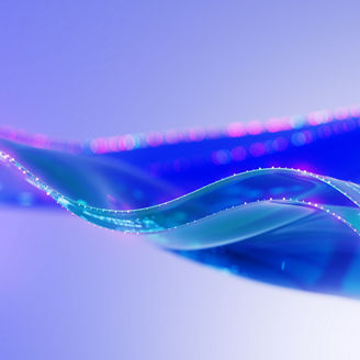 Abstract blue and purple wave pattern with glowing dots.