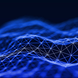 3D render of a network communications data technology background with low poly plexus design