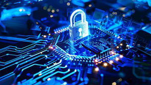 cyber security padlock on circuit board technology background