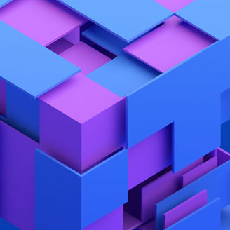 Abstract 3d render, geometric composition, blue and purple background design