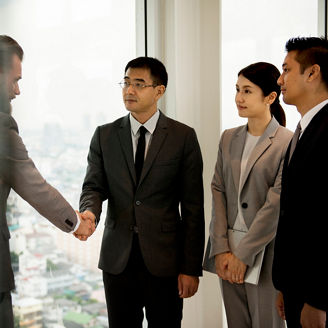 Business Partners Introductionary Handshake Bow