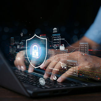 Online documentation database, IT consultant being set up Virtual Document Management System with a laptop, Software for archiving corporate files.