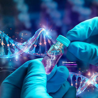 Scientist holding medical testing tubes representing the use of AI in large scale drug manufacturing report