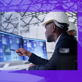 Engineer pointing to computer screen