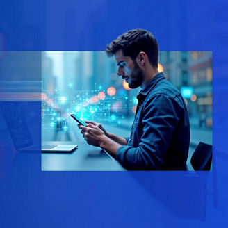 Man using smartphone in office
