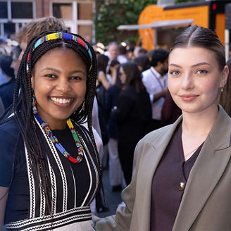 Colleagues at the Around the World party