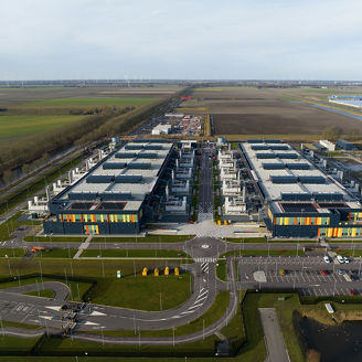 Aerial drone views of a supercomputer data center