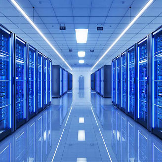 Server racks in modern server room data center. 3d illustration