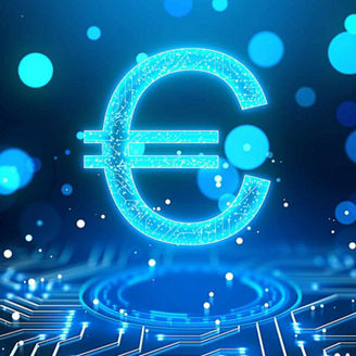 Glowing neon digital euro