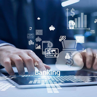 Man using tablet with banking icons overlaid, representing ECB pillar 2 reform