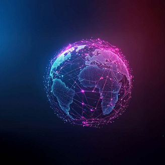 Outline of the globe in blue and pink