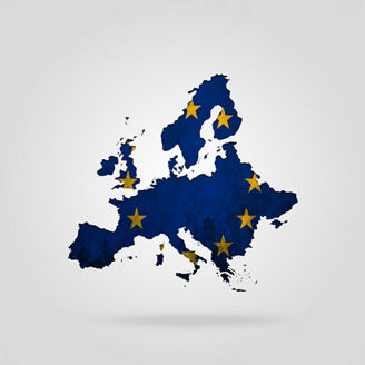 Vector background of european map with Europe Union Flag inside.