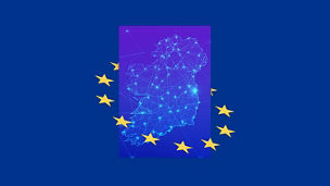 Illustration of Ireland surrounded by EU stars representing Ireland’s EU Presidency
