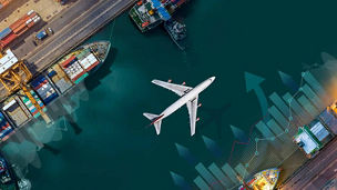 Freight plane in docks representing international business