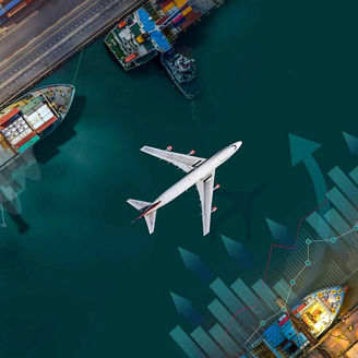 Freight plane in docks representing international business