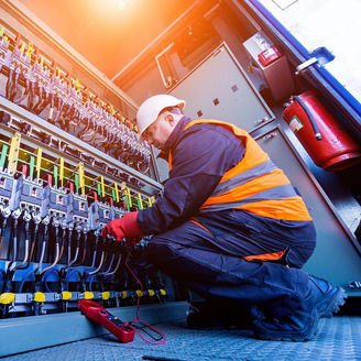 Checking the operating voltage levels of the solar panel switchgear compartment