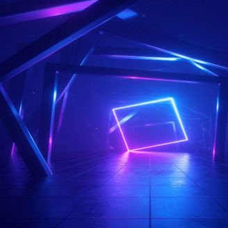 Next gen tax series - neon rectangle in blue corridor