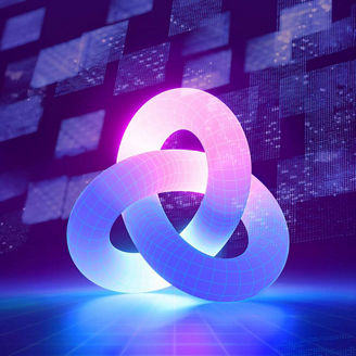Overlapping neon shape representing Scale With Confidence