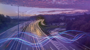 Motorway with neon lines overlaid