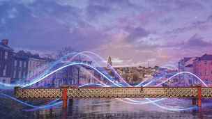 Bridge in Cork city with neon lines overlaid