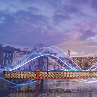 Bridge in Cork city with neon lines overlaid