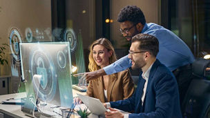 3 colleagues in office representing technology media and telecoms client success stories