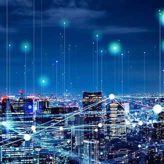 City at night with network map overlaid