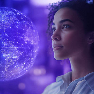 Woman looking at globe illustration