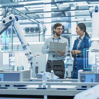 Scientists in factory representing research and development