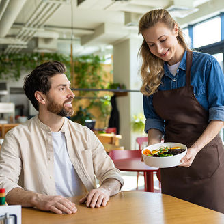 Waitress serving food 