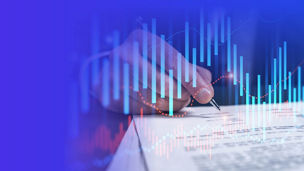 Person reading document with graphs overlaid