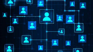 computer networks and users in the form icons of people in squares shape