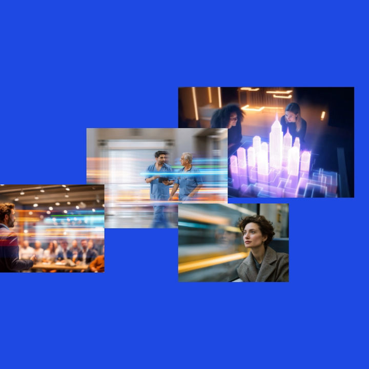 A collection of people images interacting with each other and the environment around them