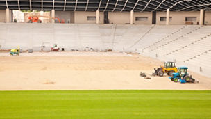 Soccer stadium undergoing construction work / in process of laying down new grass. (Adobe RGB)