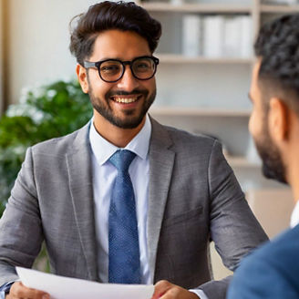 Indian business sales man investing advisor explaining the plan concept to male client