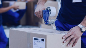 Person packaging an item.