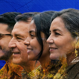 Group of people with blue background