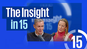 The Insight in 15 branding, featuring two speakers and a circular 15 motif