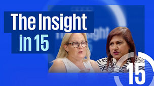 The Insight in 15 podcast branding featuring two speakers discussing business insights