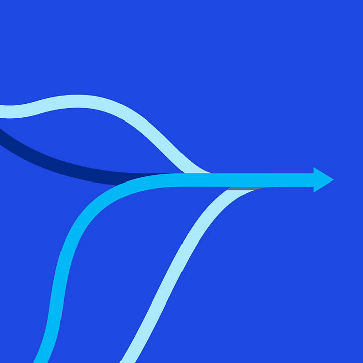 Integration & Separation hero illustration of arrows convening and heading in the same direction