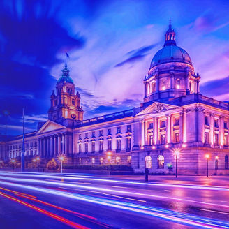 Domed building illuminated at night