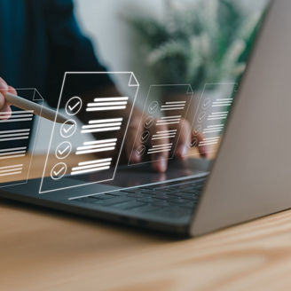 Checklist and clipboard task management, online survey form completion Corporate business technology includes a document management system (DMS) and process automation to efficiently manage files.