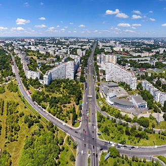 Chisinau, the capital city of Republic of Moldova. The City Gates. Panoramic view from a drone. 