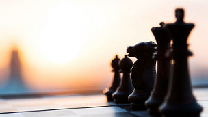 Chess board and pieces in a chess game.