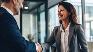 woman and man shaking hands