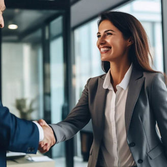 woman and man shaking hands
